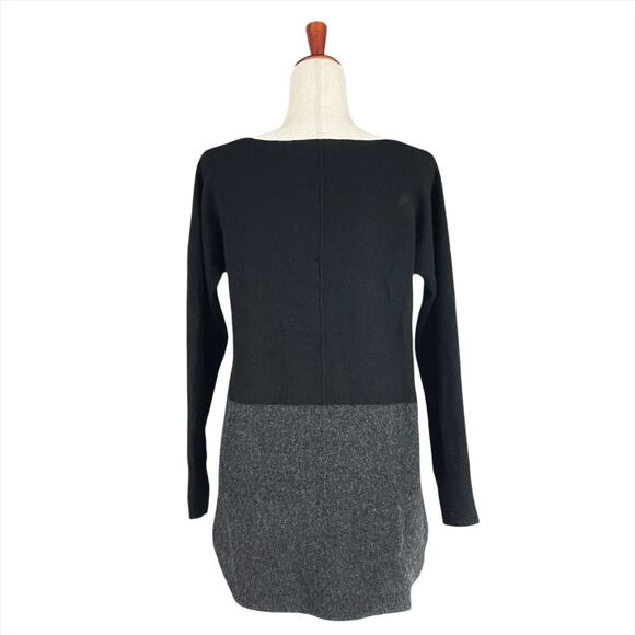 HALOGEN CASHMERE Colorblock Tunic Sweater Black/Gray Size M Petite *mended hole* - Picture 3 of 5